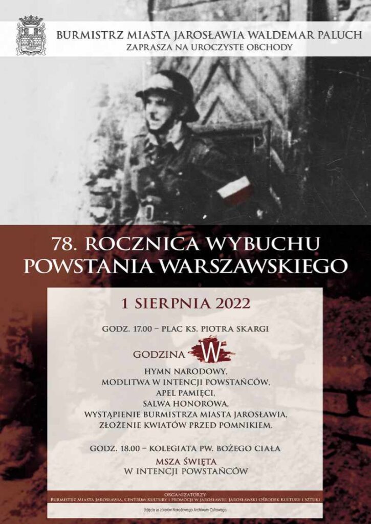Plakat obchodów 78 rocznicy wybuchu Powstania Warszawskiego - Jarosław 2022